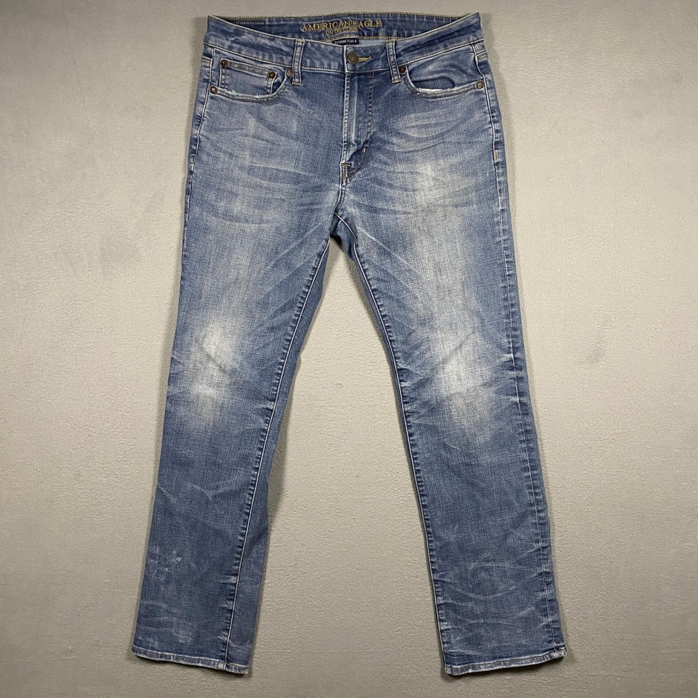American Eagle Original Straight Jeans Mens 33x32 Blue Extreme Flex 4 Stretch